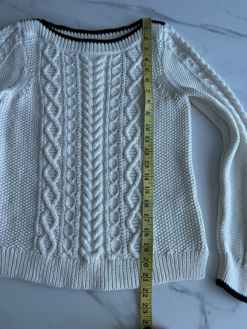 J. Crew Cream Cable Knit Sweater with Black Trim XS